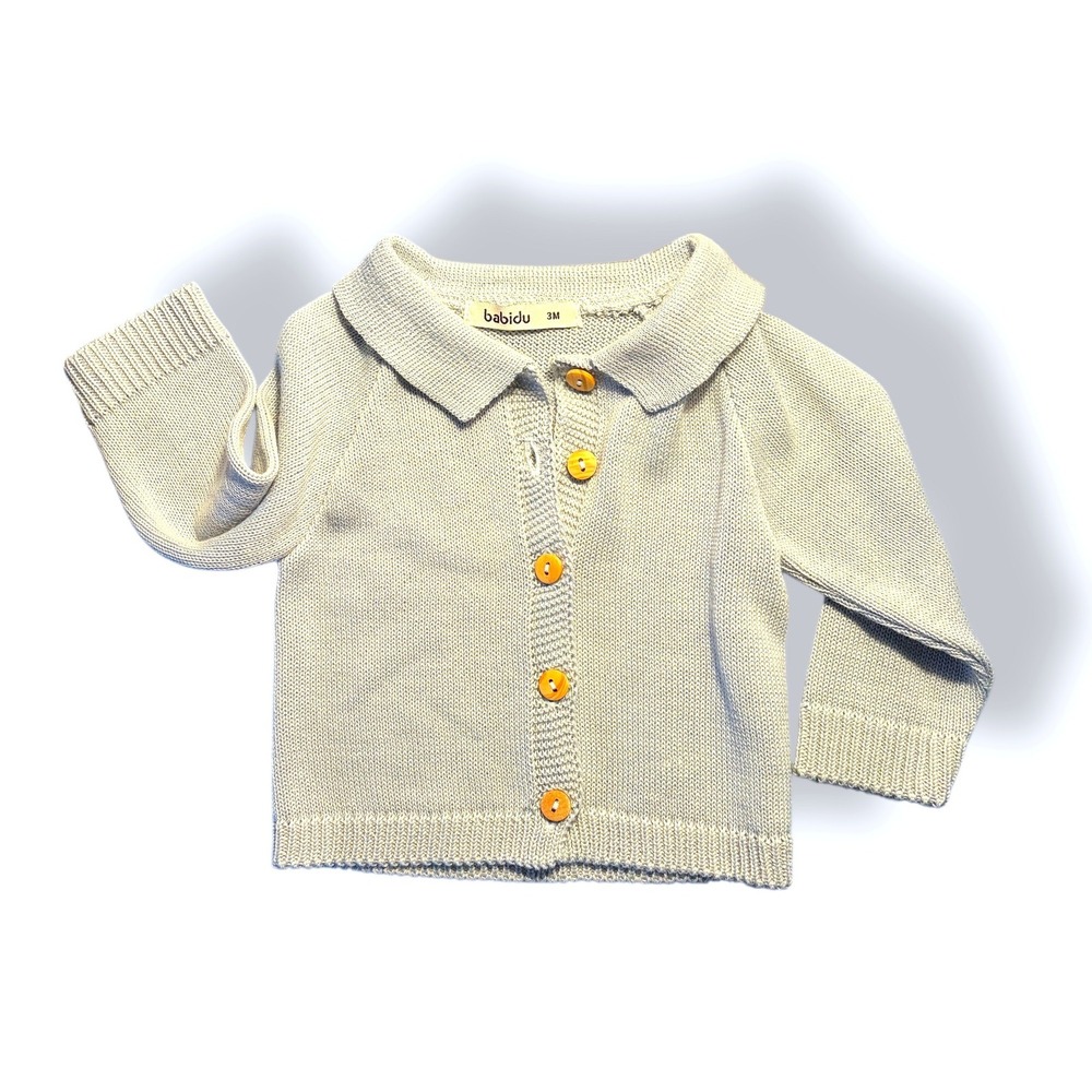 Babidu Baby Soft Blue Knit Cardigan Sweater 3M‎ Wooden Button Collar
